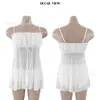 Novo vestido camisola de renda transparente estilo japonês e coreano, top de praia tubo cor sólida biquíni, maiô de duas peças modelador para mulheres