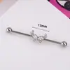 Modi fio externo borboleta zircônia ponte de orelha barbell industrial brinco espinha de peixe amor furo duplo na orelha brinco longo transfronteiriço