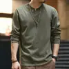 Camiseta de manga comprida estilo retrô americano Glanlu, nova coleção de outono masculina, camisa de gola Henley com corte solto, camada base de workwear masculino