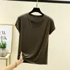 Camiseta de Manga Curta de Modal Feminina Verão 2025 Nova Manga Curta Básica Gola Redonda Solta Tamanho Grande Cor Sólida Emagrecedor Top para Mulheres