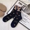 Calcetines de Hilo de Plumas Tridimensionales para Mujer de Media Pantorrilla Otoño e Invierno Ins de Moda Lindos Populares Versátiles Calcetines de Oso