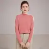 Suéter de Cashmere Pulôver Sem Costura Pronto para Vestir de Uma Linha para Mulheres com Barra Enrolada Gola Alta Meia Suéter Camisa de Camada Interna Tricotada Solta
