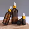 Frascos de Vidro Espesso Marrom para Óleos Essenciais, Frascos Conta-Gotas para Sérum, Frascos Vazios para Cosméticos com Tampa Antifurto, Disponível para Atacado