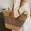 Bolso de verano de paja para mujer, bolso tote, bolso cubo de gran capacidad, bolso de hombro tejido, bolso de ratán, transfronterizo
