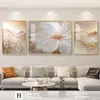 Fondo de Pared para Sofá de Lujo Pintura Decorativa de Montaña Dorada en Rizhao, Pintura Decorativa de Pared Blanca Grande, Mural de Paisaje Atmosférico de Tres Paneles