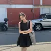 Vestido Tank Casual de Verão Estilo Coreano Chique com Babados Estilo Francês Sem Mangas Vestido Curto
