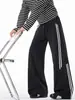 Pantalones casuales de retazos a rayas estilo americano para hombre, corte limpio, pantalones deportivos de pierna recta, pantalones de pierna ancha holgados de moda para otoño