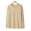 Camiseta de Manga Larga de Algodón Peinado para Primavera y Otoño, Color Sólido, Cuello Redondo, Capa Base Versátil, Sudadera Lisa Oversize de Manga Corta, Unisex