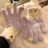 Guantes de felpa para mujer para invierno, cálidos y gruesos, tejidos con cinco dedos separados, a prueba de viento, compatibles con pantalla táctil, de doble capa, con bloques de color, adecuados para escribir