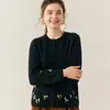 Suéter Nuevo de Cachemir Puro para Mujer Otoño e Invierno Grueso Cuello Redondo Cardigan Delgado Chaqueta Cálida Flores Bordadas a Mano Tejido Suave y Ceroso