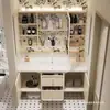Gabinete de baño estilo francés, color crema, pastoral, con lavabo, iluminación ambiental, espejo, tocador integrado y lavabo integrado de cerámica, popular en línea