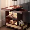 Mesa de Centro Móvil, Mesa Auxiliar, Gabinete de Almacenamiento Lateral para Sofá, Sala de Estar Hogar Apartamento Pequeño Madera Maciza Carrito Vintage Mesa Plegable