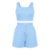 Conjunto Esportivo Duas Peças Cor Sólida Sem Mangas Colete Shorts Top Curto 2023 Fábrica de Roupas Femininas Atacado Conjunto Duas Peças Plus Size