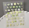 Adesivos de Arte para Unhas com Borboleta Verde Primavera em Relevo Tulipa Fresca 3D Xadrez Adesivos DIY para Unhas Estilo Sl