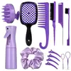 Set de Peines para Peluquería de 27 Piezas del Fabricante Combinación Botella con Spray Continuo Cepillo Masajeador Limpiador para Champú Peine Portátil para Peinar