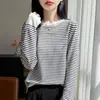 Suéter de Tricô Listrado com Gola Redonda para Mulheres, Lançamento de Outono 26, Fino de Lã Fina, Pulôver Solto, Camisa Base