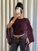 Blusa de malla para mujer con mangas tipo capa, elegante y sexy, entallada a la cintura, adecuada para fiestas y reuniones, top de otoño e invierno