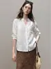 Camisa Blanca de Cuello en V y Manga Media de Lino Lyocell Yinhe para Mujer Verano 2026 Estilo Old Money Corte Relajado