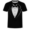 Moda verão europeia e americana cross-border Amazon falso duas peças 3D impressão digital masculina gola redonda manga curta T-shirt atacado