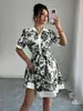 Em Estoque Amazon Aliexpress Novo Vestido Simples e Fashionável de Alça Estampada na Cintura com Manga Curta
