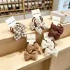Lazo para el pelo de tela a cuadros color beige dulce estilo coreano para niñas, diadema doble infantil con estampado de lunares florales