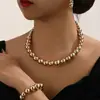 Moda Comercio Exterior Wholesale Elegante Sencillo Exagerado Brillante Redondo Collar de Perlas Conjunto de Joyería de Nicho para Mujer