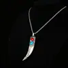Nuevo Estilo Étnico Dominante Collar de Diente de Lobo Colgante Blanco Retro Portátil Colgante Cadena Larga de Acero Inoxidable para Suéter