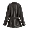 Comercio Exterior Transfronterizo Ropa de Mujer Otoño 2025 Europeo y Americano Solapa Bolsillo Cintura Decorada con Lazo Chaqueta de PU Chaqueta para Mujer M225339