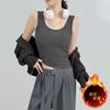 Chaleco Cálido con Almohadilla en el Pecho y Terciopelo para Mujer, Cepillado, Se Puede Usar por Fuera, Ajustado como Prenda Base, Cuello Redondo Talla Grande, Chaleco Calefactor de Otoño e Invierno