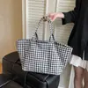 Bolsa de Lona a Cuadros de Gran Capacidad Popular de Este Año Otoño Ins Moda Estilo Literario Perezoso Bolso de Hombro de Compras
