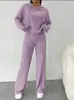 Sudadera con capucha de punto a rayas casual nueva de primavera y otoño, traje de dos piezas para mujer con pantalones largos de manga larga holgados, comercio exterior europeo y americano transfronterizo