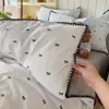 Juego de cuatro piezas de gasa doble fresco y sencillo con estampado floral, funda de edredón, sábana, funda de edredón para dormitorio de estudiante, sábana bajera, juego de tres piezas, lavable