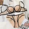 Conjunto de Lencería para Mujer Estilo Francés con Pequeño Realce de Busto, Sujetador Anticaída, Tirantes Lisos en Bloques de Color y Sujetador Ajustable