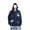 Chaqueta Bordada con Animales de Dibujos Animados en Color Azul Marino para Mujer, Nuevo Estilo de Primavera, Chaqueta Holgada Estilo Japonés, Gris de Moda