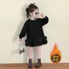 [En Stock para Entrega Rápida] Vestido Negro de Manga Larga Estilo Coreano para Niñas, Nuevo Vestido Sudadera de Primavera y Otoño