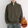 Moletom Masculino com Gola Alta e Meio Zíper Mangas Raglan Outono e Primavera Tops de Veludo Manga Longa Soltos Jaquetas Masculinas Tendência