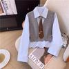 Estilo Universitario Reductor de Edad Chaleco de Punto con Cremallera Chaleco Top Traje Camisa de Capa para Mujer Primavera y Otoño Corbata Chaqueta Corta