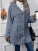 Cardigan de Lã Macia com Capuz Cor Sólida Botões Manga Longa Casual Europeu e Americano Transfronteiriço Amazon Outono/Inverno 2025 para Mulheres