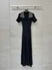 Suministro Directo Nanyou 25 Verano Ajuste Delgado Tejido Raya Vertical Solapa Un Botón Vestido Elegante Pedrería Adelgazante Vestido Largo