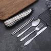 Conjunto de Talheres Portátil de Aço Inoxidável por Atacado Faca, Hashis, Garfo e Colher Conjunto de Talheres de Corpo Nu para Viagem Portátil
