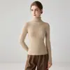 Suéter de cachemira listo para usar de alta gama para mujer con cuello alto superpuesto, suave y cálido, de cuello alto, corte ajustado, capa base de lana tejida