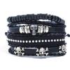 Fábrica Punk Direto Crânio com Contas Retrô Pulseira de Couro de Vaca Masculina Tecida DIY terno Pulseira de Couro