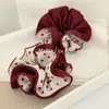 Estilo Coreano Elástico de Cabelo de Quatro Camadas com Bolinhas Vermelhas em Ambos os Lados para Coque, Corda de Cabelo de Alta Estética, Scrunchie Elegante, Elástico de Cabelo Vermelho