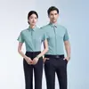 Nuevas camisas para hombre y mujer, antiplanchado, resistentes a las arrugas, camisas profesionales azul claro de manga larga y corta, ropa de trabajo elástica con logo bordado