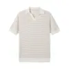 Camiseta de Punto Color Block a Rayas Retro para Hombre, Nuevo Estilo de Verano con Cuello de Gaviota, Camiseta Básica Versátil Casual de Manga Corta Calibre 14