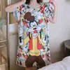 Pijama de Seda de Leche Pijama de Manga Corta Camisón de Mujer Verano Holgado Tallas Grandes Dibujos Animados Lindos Ropa para el Hogar