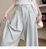Calça pantalona de cor creme para mulheres, coleção de outono de 2026, leve, com estilo descontraído e casual, cintura alta, design fluido e de perna reta, reminiscentes de Yohji Yamamoto