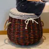 Banqueta de almacenamiento de ratán, cesto de ropa sucia multifuncional, taburete redondo, banqueta para cambiar zapatos de sofá, cesto de ropa sucia rectangular, silla para sala de estar del hogar