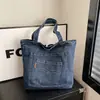 Bolso bandolera personalizado casual de gran capacidad de mezclilla para mujer, bolso tote moderno versátil, bolsa de compras, bolso bandolera