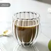 Taza Creativa Transparente de Vidrio para Bebida de Leche, Café, Huevo, Oficina, Patrón Vertical, Vidrio de Borosilicato, Doble Pared